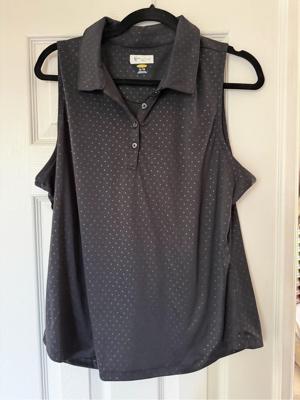 Greg Norman Collection Sleeveless Polo Tank in Charcoal with Micro Dot Print